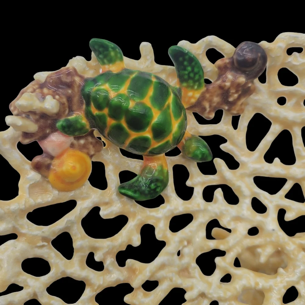 Kubla Craft -‎ Shell Sculpture & Enamel Coral Plate - Sea Turtle